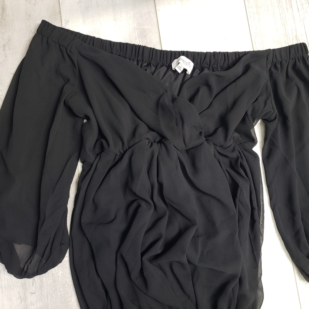FAERIESTY Maxi Dress Size L Black Babydoll Sheer Sleeves Formal Flowy Evening - Picture 6 of 16